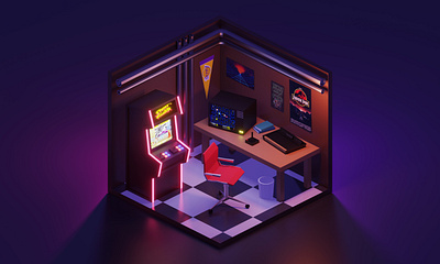 Retro Gamer Room 3d gamer isometric