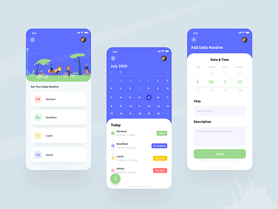 Time Management App app design colorful design illustration management app ui uidesign uiux vector work xd