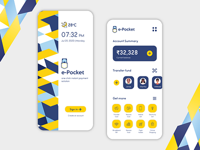 e-Pocket -- Mobile wallet concept adobe illustrator adobe xd branding creative design design inspiration design of the day dribbble shot flat illustration illustrator mobile app design mobile wallet money ui user experience ux uxdesign uxui vector wallet app