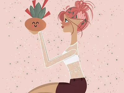 Plant Girl cute illustration kawaii pastel pink pink hair pinkhair plant