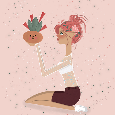 Plant Girl cute illustration kawaii pastel pink pink hair pinkhair plant