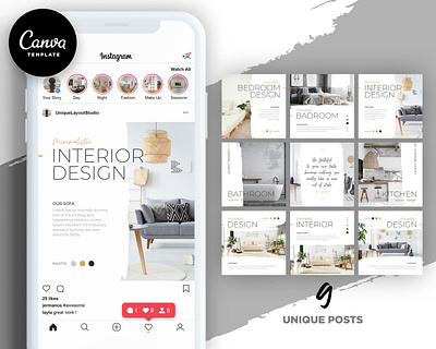 Interior Design Instagram Posts Template brand branding design instagram post instagram template interior design interior designer layout design template design visual