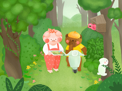 迷路 illustration 兔子 动物 可爱 森林 熊 猪 绘本