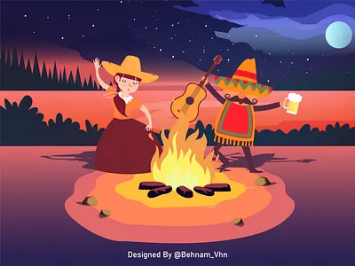 Bonfire Dance dance design fire illustration laugh vector