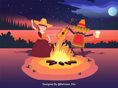 Bonfire Dance dance design fire illustration laugh vector