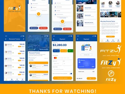 Fitzy Easy safe stress free App branding design illustration logo typography ui ux web