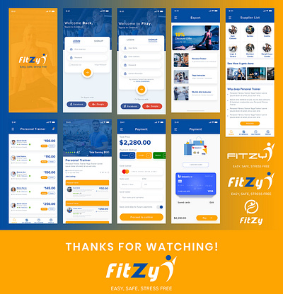 Fitzy Easy safe stress free App branding design illustration logo typography ui ux web