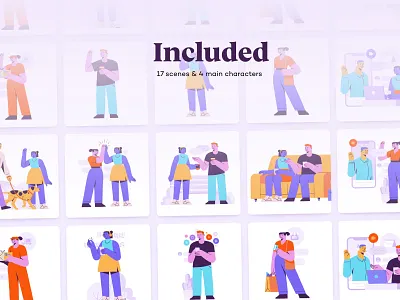 Buddis - Social E-commerce & Lifestyle Illustration Kit buddies buddis characters colors delivery download friends friendship hero illustration kit lifestyle orders sale social ui8 web illustrations webshop