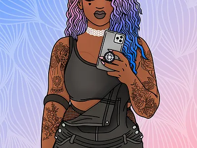 Selfie Chick candy doll club fashion illustration fashion illustrator illustration ombre hair pastel hair pinup tattoos