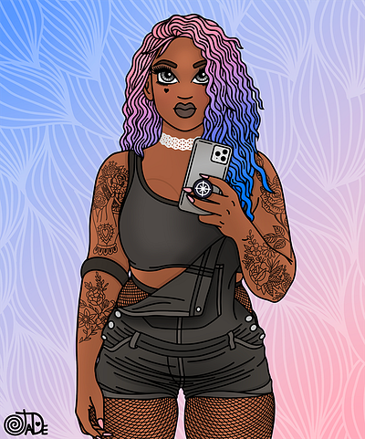 Selfie Chick candy doll club fashion illustration fashion illustrator illustration ombre hair pastel hair pinup tattoos