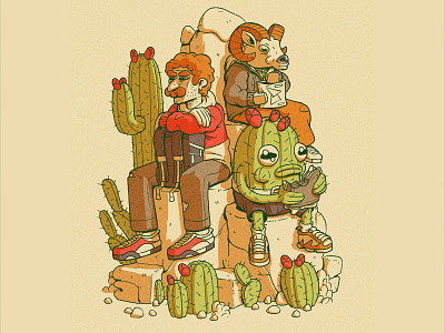 Desert Hike Break art cactus character design desert design hike hiking illustration ram saguaro snack