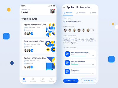 Classroom course education education app leaning live class mobiledesign students syllabus timetable ui ux