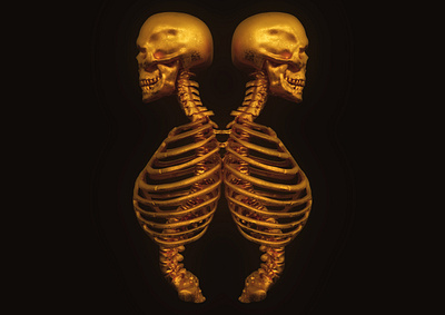 Golden twins 3d 3dsmax art bones concept death gold head metal realistic 3d render skull twins