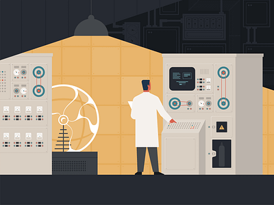 Scientist 2d computer flat illustration retro sci fi science science fiction scientist vector