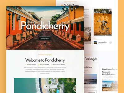 Pondicherry Travel & Tourism Website dailyui dailyuichallenge minimalui packages pondicherry tourism travel website uidesign uitrends uxdesign uxui