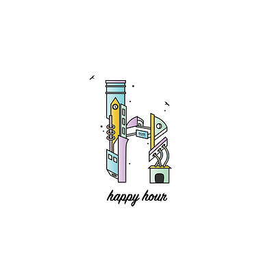 Happy Hour 2d 36dayoftype 3d abstract art artwork colors digital artist icon illustration illustrator letter h logo typogaphy ui vector weirdart