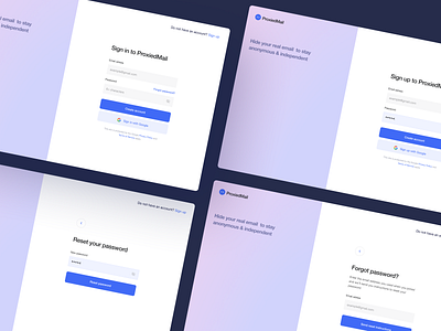 Log in & sign up pages for Proxiedmail account components design elements input log in product page design profile registration sign sign in sign up text field ui uiux user interface ux uxuidesign web application webplatform