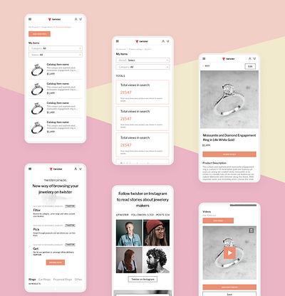 Twister mobile responsive website app app ui clean ui jewellery mobile responsive pastel color