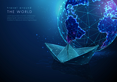 Travel around the world abstract art digital earth future futuristic journey low lowpoly neon paper papership planet polygon polygonal ship tour travel trip wireframe