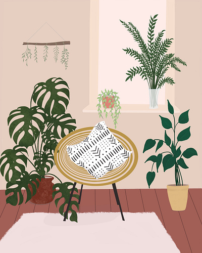 Boho Style Interiors digitial drawing editorial illustration illustration