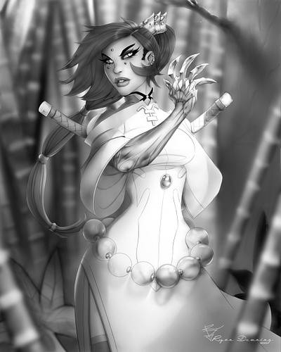 Oc character asian girl concept concept art digital painting fun magic swords woman woman illustration