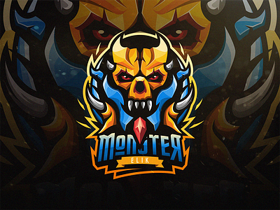 Monster Elik branding design faces head icon identity illustrations logo mark modern monster simple skull symbol yellow
