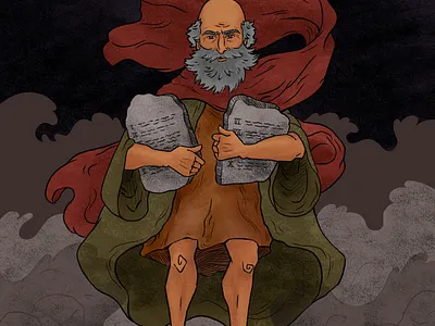 Moses & the Commandments bible character christian digital exodus graphic illustration illustration art old testament procreate prophet style ten commandments texture