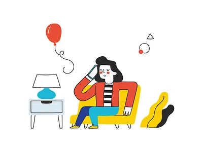 Calling Him balloon call calling chair desk girl girl illustration girls him lamp sit sitting woman women