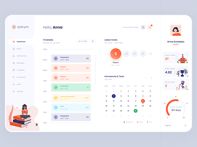 Astrum - Online School Register adobe xd calendar chart class clean dashboard education grades learning learning platform light mode marks menu online schedule school timetable ui visual