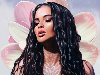 Sabrina Claudio beauty digital art digital portrait flower flower illustration girl girly illustration latina model pastel colors pink flower portrait portrait illustration realistic illustration realistic portrait sabrina sabrina claudio tattoo
