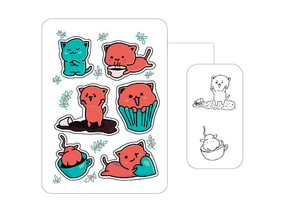 Cats stikers 2 cat cats coffee design illustration illustrations stickers