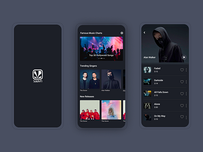 Dark Themed Music App app charts dark enjoying hollywood music relaxing singers theme ui ux