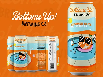 BOTTOMS UP! Brewing Co. beer art beer branding beer can logo vector