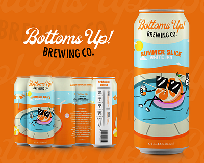 BOTTOMS UP! Brewing Co. beer art beer branding beer can logo vector