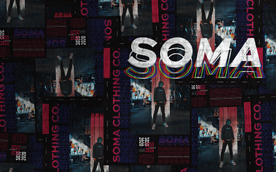 SOMA Poster Wall brand branding clothing brand clothing logo colours glitch illustrator logo photoshop poster typeface typelogo typogaphy