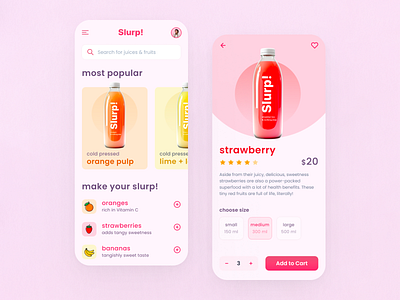 Slurp! Juice App Concept Mobile Design branding colors figma fruits interface juiceapp juicy minimal minimalist mobile mobile ui product design shake strawberry typography ui uidaily ux