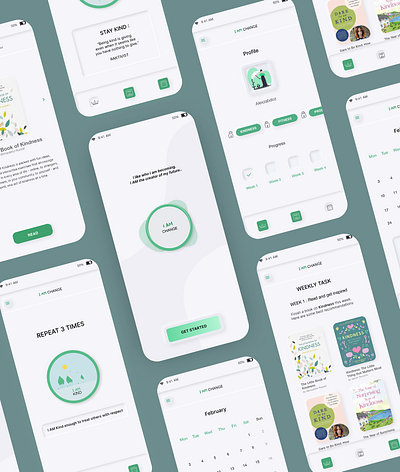 I am change app final interface animation app change flat green minimal motivation neomorphism softui ui design ux