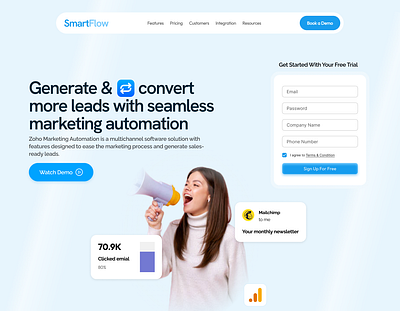 SmartFlow - Generate & Convert with Marketing Automation brandng herosection logo marketing ui ux