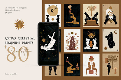 Astro Celestial Feminine Prints astro celestial design elements feminine feminine design feminine font feminine logo feminine logos graphic elements modern modern logo poster poster design posters print printing prints templates textures