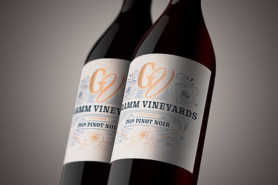 Wine Label Design bottle design branding flower illustration gold foil hand lettering illustration lettering monogram packaging pinot noir serif type design typeface typography vineyard wine wine bottle wine label wine label design winery