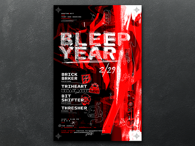 Bleep Year Show Poster boston chiptune design gameboy glitch graphic hand lettering illustration monochrome music poster promotional red scribble show texture typography video game warped