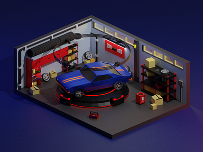 Garage 3d art artist blender blender2.83 blender3d concept cyclesrender garage illustration illustrator isometric lowpoly render rendering romanklco