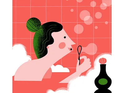 Bubble bath advertising bath bubble bath character digital illustration green happy illustration pink red woman