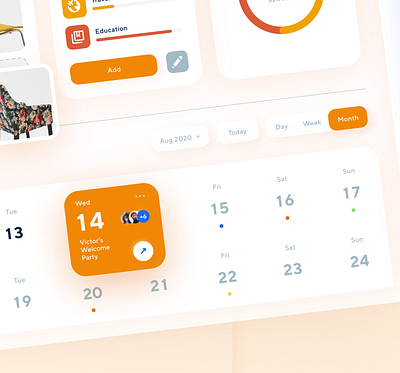 Calendar view app flat minimal typography ui ux vector web