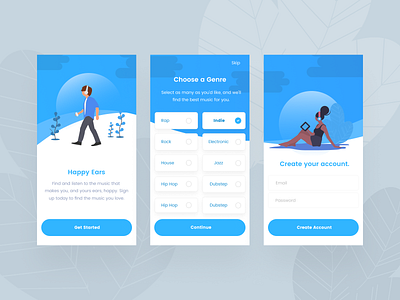 Social Music App app createaccount design genre listen mobile music music player onboard onboarding san diego signin signup uiux