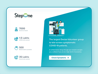 Project StepOne - COVID Landing Page adobe xd animation coronavirus covid 19 covid19 doctor app form form field illustration interaction landing page medicine app microsite onboarding prototype telemedicine ui volunteer website