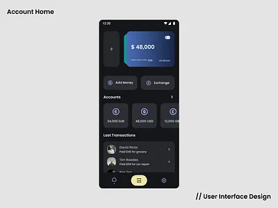 Account Home card card board card design dark ui design payment paypal transaction usd
