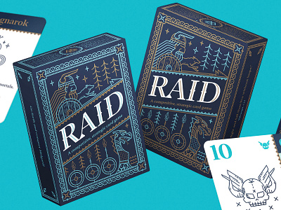 Raid Card Game all the pretty colors game game design illustration line art nathan walker norse mythology packaging