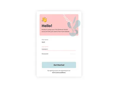 Bedrock Social Sign Up Form adobexd app branding card collection design flat form form design minimal signup social dashboard social platform social ui ui ui design ui kit web xd