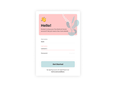 Bedrock Social Sign Up Form adobexd app branding card collection design flat form form design minimal signup social dashboard social platform social ui ui ui design ui kit web xd